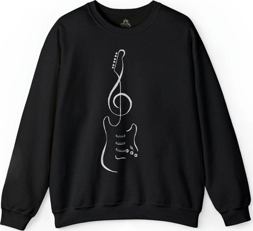 Sol Anahtarı Elektro Gitar Müzik Nota Metallica Baskılı Sweatshirt