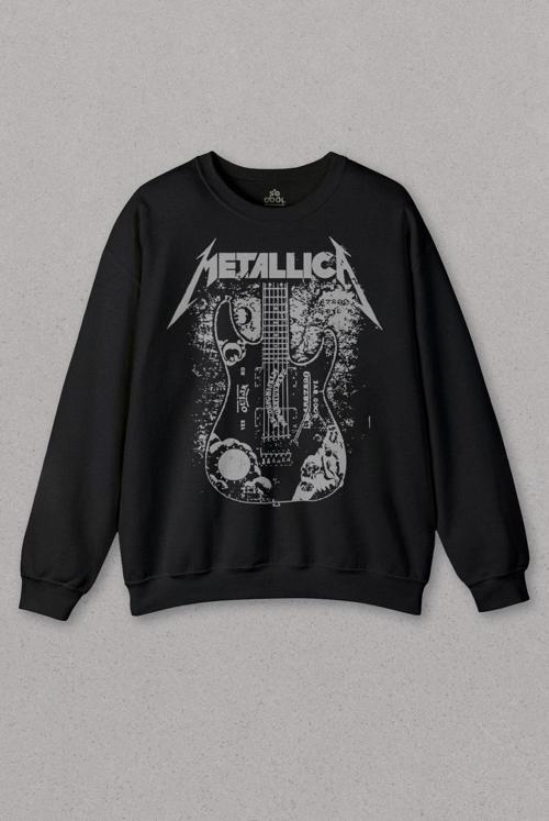 Siyah Sweatshirt Metallica Kirk Ouija Board Guitar Rock Gitar Baskılı Sweat PSW01S-1496
