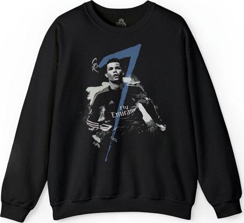 Siyah Baskılı Cristiano Ronaldo Real Madrid  Gol Kralı Baskılı Sweatshirt PSW01S-1194