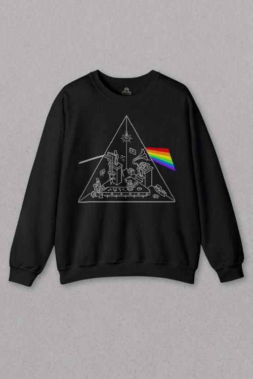 Siyah Sweatshirt Rock Music Pink Floyd Carnegie Hall Dark Side Of The Moon Baskılı Unisex Sweat