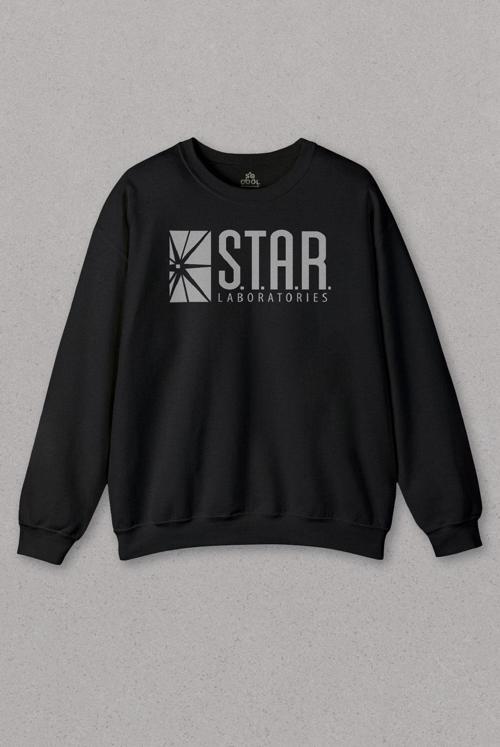 Unisex Siyah Sweatshirt The Flash Star Lab Team S.T.A.R. Laboratories Baskılı Sweat