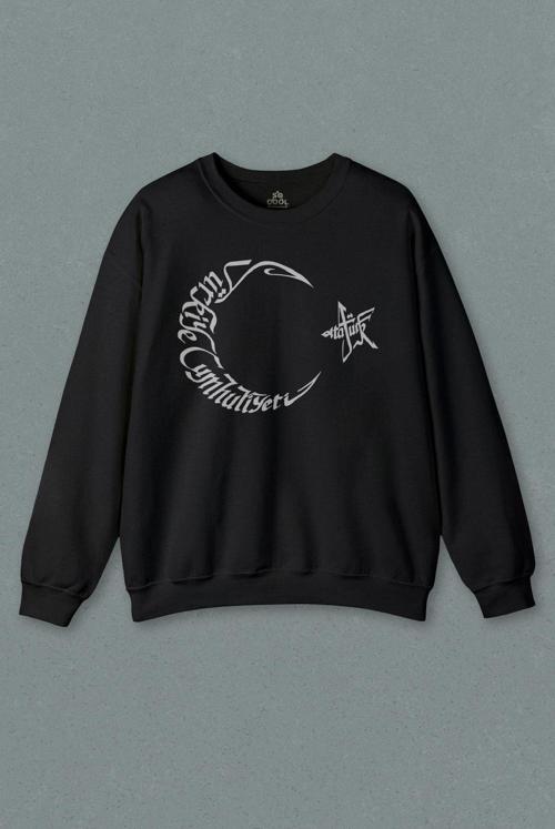 Unisex Siyah Sweatshirt Atatürk Tc Türk Bayrağı Osmanlıca Hat Baskılı Sweat