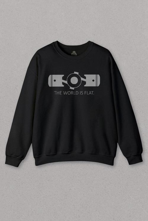 Unisex Siyah Sweatshirt The World Is Flat Dünya Düzdür Speed Track Race Baskılı Sweat