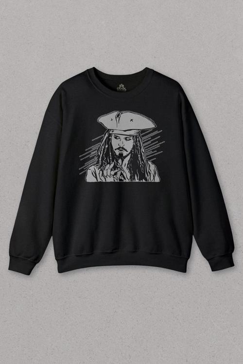 Siyah Sweatshirt Karayip Korsanları Pirates Of The Caribbean Baskılı Unisex Sweat