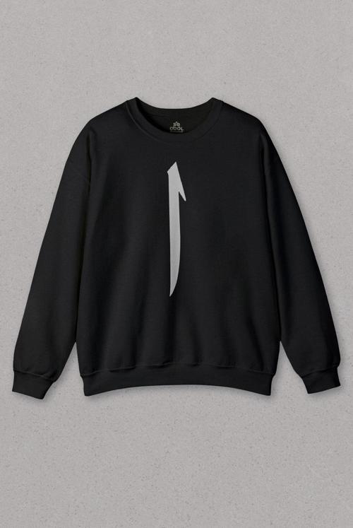 Unisex Siyah Sweatshirt Elif Vav Sonsuzluk Mevlana Tasavvuf Arapça Waw Baskılı Sweat