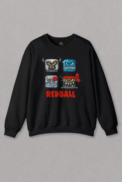 Unisex Siyah Sweatshirt Red Ball Crazy Kırmızı Top Redball Oyun Gamer Baskılı Sweat