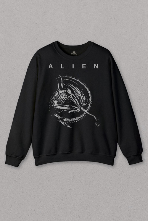 Unisex Siyah Sweatshirt Yaratık Alien Covenant Sinema Film Afiş Baskılı Sweat