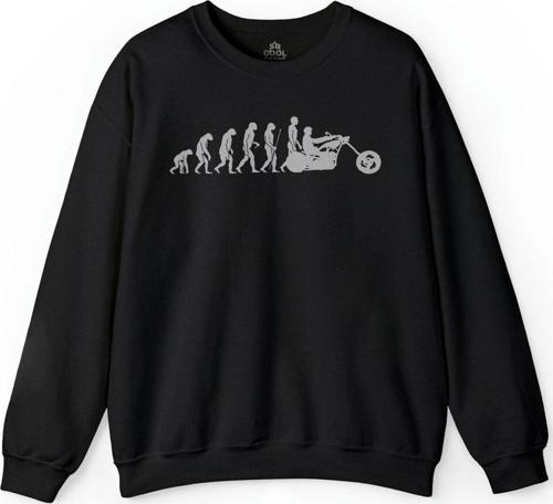 Siyah Bisiklet Yaka Sweatshirt Evolution Motorroad Motosiklet Baskılı Sweet