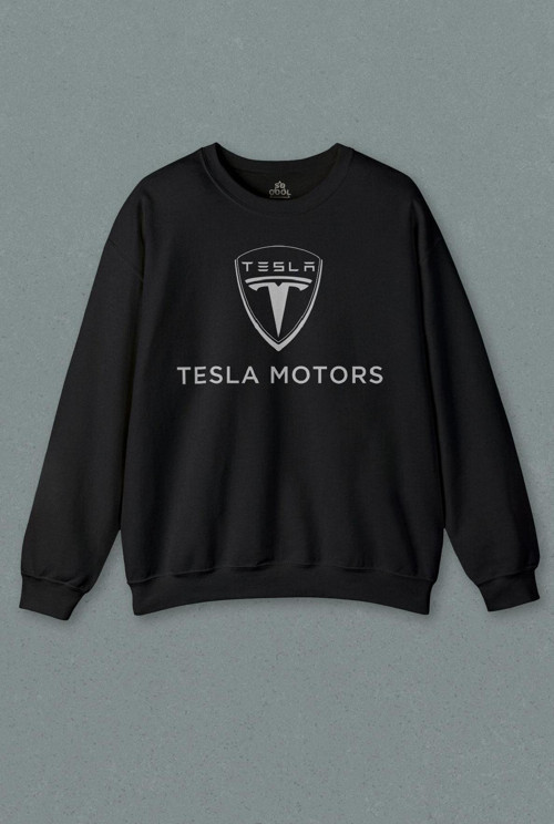Unisex Siyah Sweatshirt Tesla Motors Nikola Car Araba AI Baskılı Sweat