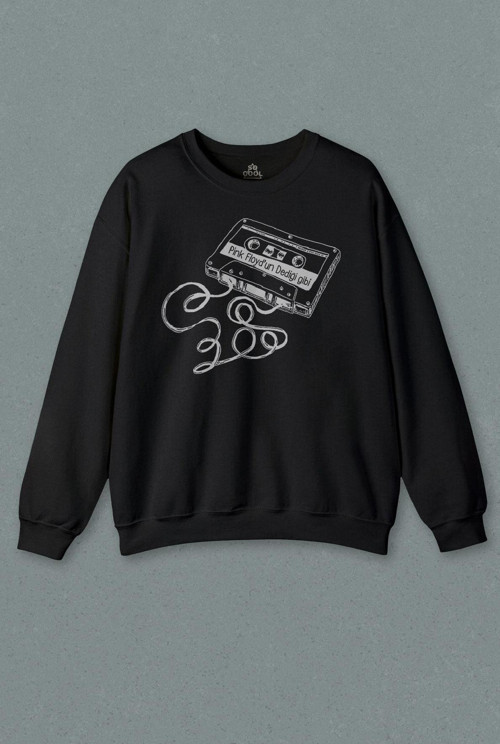 Unisex Siyah Sweatshirt Pink Floyd Un Dediği Gibi Kaset Kalem Nostalji Baskılı Sweat