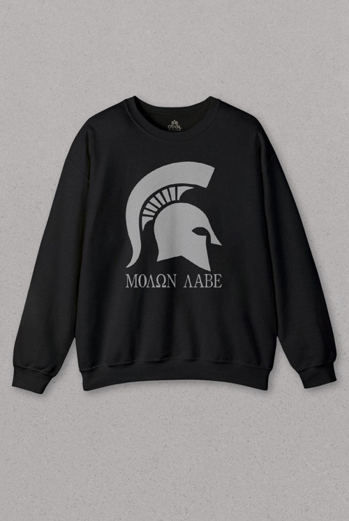 Siyah Sweatshirt Moaon Aabe Spartan 300 Spartalı Kask Savaşçı Baskılı Unisex Sweat