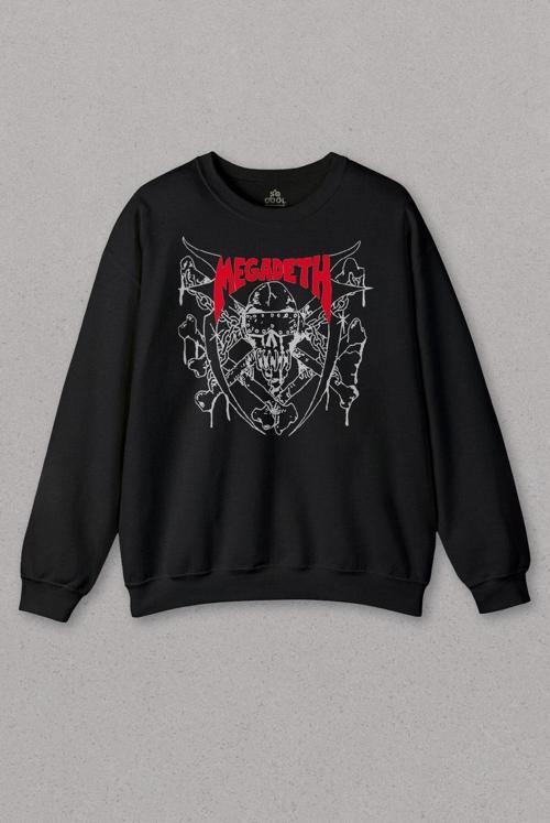 Siyah Sweatshirt Megadeth 1983 Kırmızı Dave Mustaine Heavy Metal Baskılı Sweat