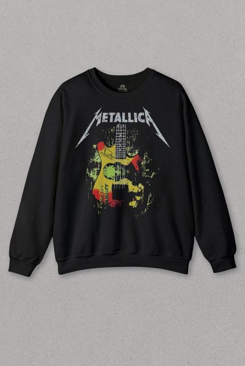 Siyah Sweatshirt Metallica Kirk Ouija Board Guitar Rock Gitar Baskılı Sweat PSW01S-1497