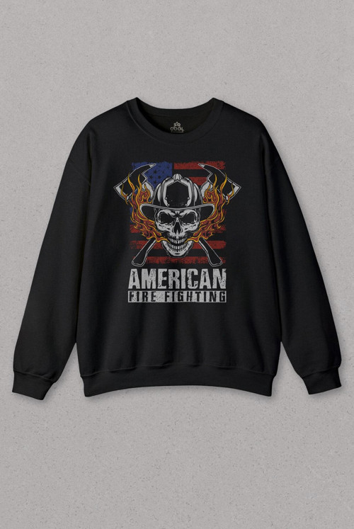 Unisex Sweatshirt American Fire Fighter Skull Korsan Çekiç KafAli Baskılı Sweat