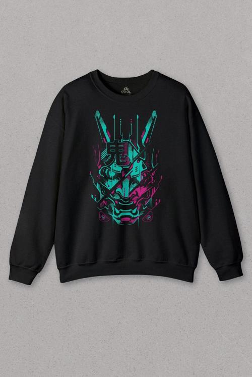 Unisex Sweatshirt Mask Hannya Demon Japonca Japanese Maske Oni Baskılı Sweat
