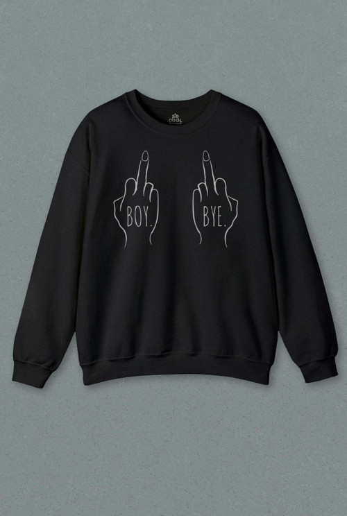 Unisex Siyah Sweatshirt Boy Bye Funny Minimal Çizim Y2K Güle Güle Baskılı Sweat