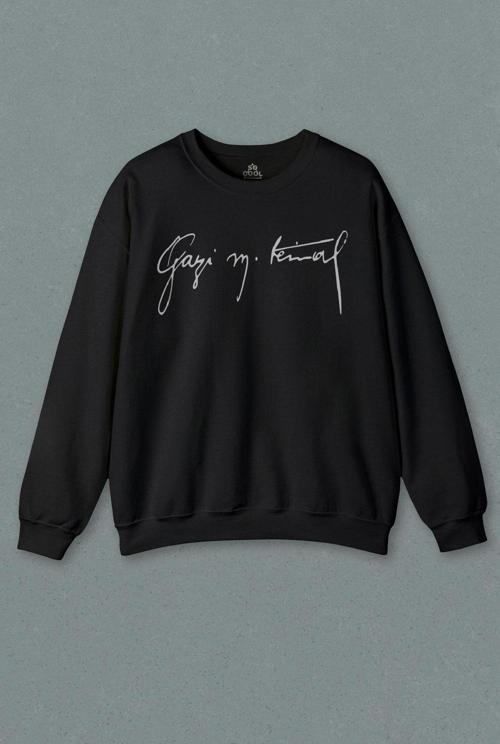 Unisex Siyah Sweatshirt Gazi Mustafa Kemal Atatürk 1881 10 Kasım Baskılı Sweat