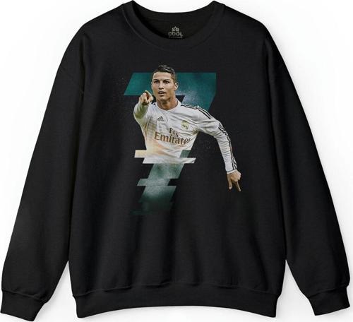 Siyah Baskılı Cristiano Ronaldo Real Madrid  Gol Kralı Baskılı Sweatshirt PSW01S-1195