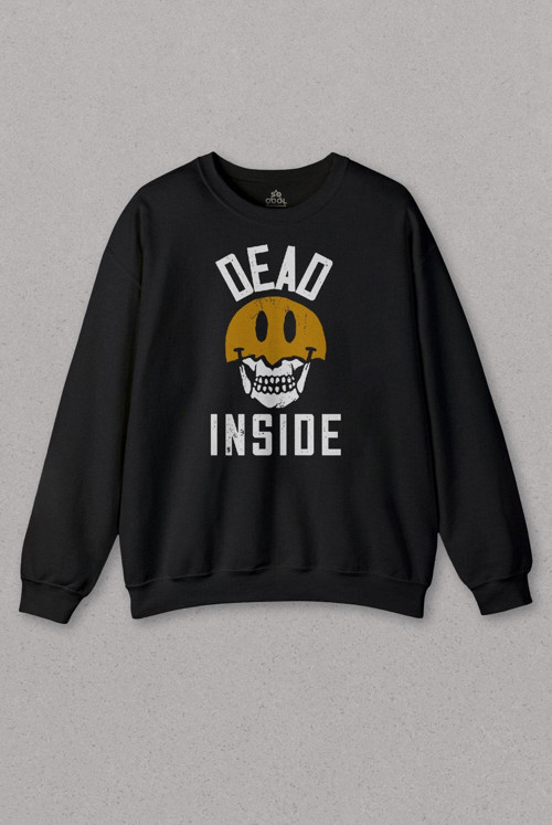 Unisex Sweatshirt Dead Inside Smiley Skull Smile Gülen Surat Kurukafa Baskılı Sweat