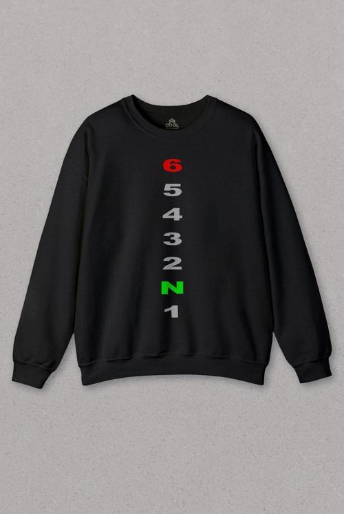 Siyah Sweatshirt Motosiklet Vites Red Line Baskılı Unisex Sweat