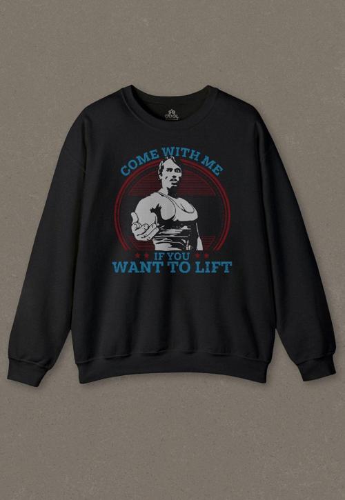 Siyah Sweatshirt Gym Arnold Schwarzenegger Come With Me Fitnes Spor Baskılı Sweat