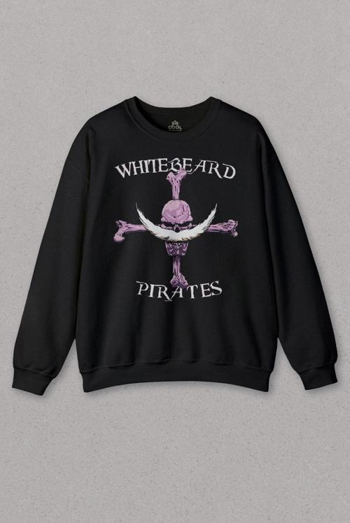 Siyah Sweatshirt Anime Whitebeard Amiral Prates One Piece Luffy Baskılı Unisex Sweat