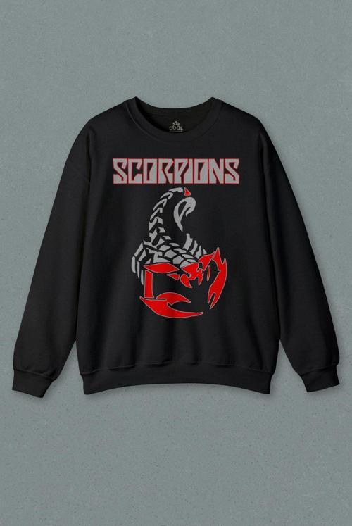 Unisex Siyah Sweatshirt Scorpions Music Gitar Guitar Rock Baskılı Sweat