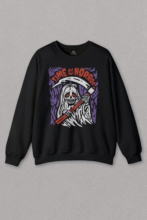 Unisex Sweatshirt Horror Minimal Funny Kara Komik Korku Urban Baskılı Sweat