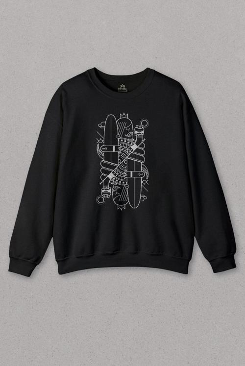 Unisex Sweatshirt Disenos Papaz İskambil Kağıdı Çizim Baskılı Sweat