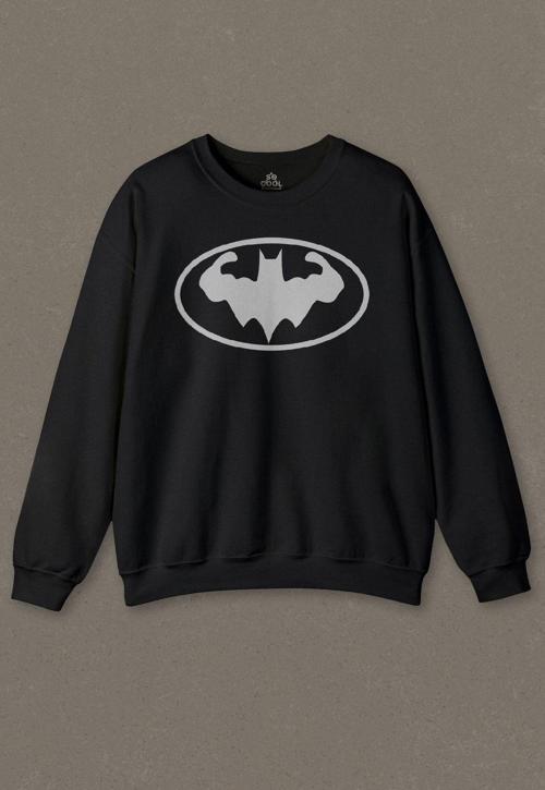 Siyah Unisex Sweatshirt Gym Fitness Batman Bodybuilding Sporcu Spor Baskılı Sweat