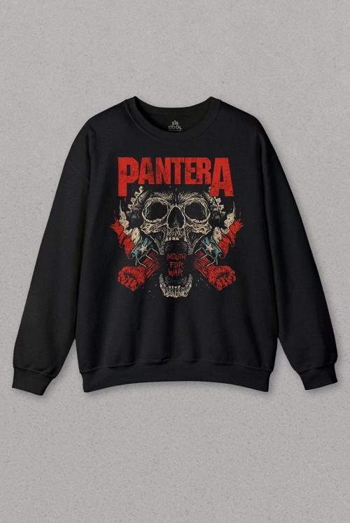 Siyah Sweatshirt Pantera Skull Kuru Kafa Groove Heavy Metal Logo Baskılı Unisex Sweat