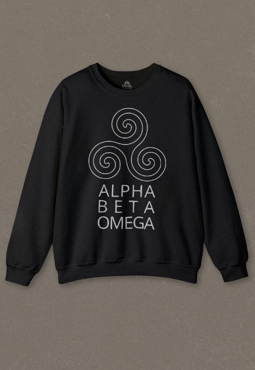 Siyah Sweatshirt Alpha Alfa Beta Omega Teen Wolf Unisex Baskılı Sweat