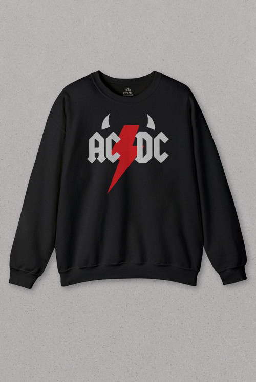 Unisex Sweatshirt Ac Dc Alternatif Doğru Akım Music Devil Baskılı Sweat