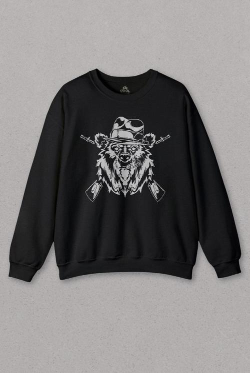 Unisex Sweatshirt Gangster Style Bear Smoke Gung Tüfekli Ayı Baskılı Sweat