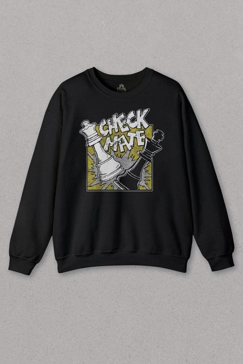 Unisex Sweatshirt Şah Mat Satranç Check Mate Chess Kral Kralıçe Gambit Baskılı Sweat