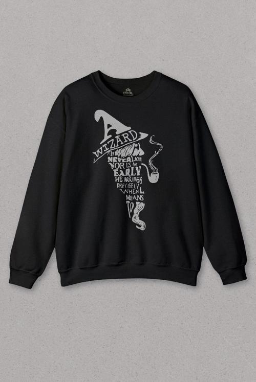 Unisex Siyah Sweatshirt Wizard Yüzüklerin Efendisi Lord Of The Rings Baskılı Sweat