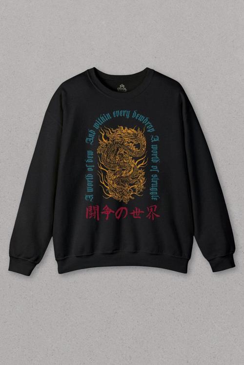 Unisex Sweatshirt Dragon Japanese Urban Drake Ejder Japonca Uzak Doğu Baskılı Sweat