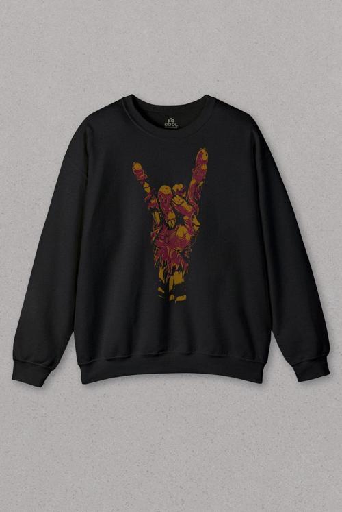 Unisex Sweatshirt Hey There! Rock Hand Rockstar Urban Baskılı Sweat