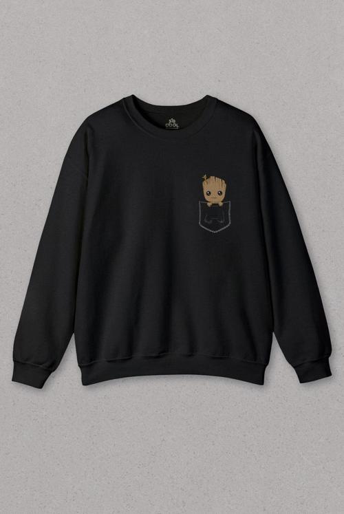 Unisex Sweatshirt Bebek Groot Marvel Galaksinin Koruyucuları Cep Baskılı Sweat