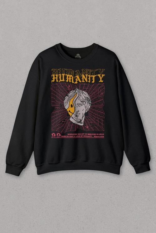Unisex Sweatshirt Humanity Smiley Statue Neon Heykel 2K Urban Baskılı Sweat