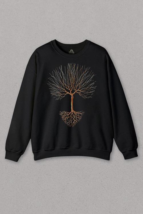 Unisex Sweatshirt Nature Hayat Ağacı Kuru Ağaç Kökü Baskılı Sweat