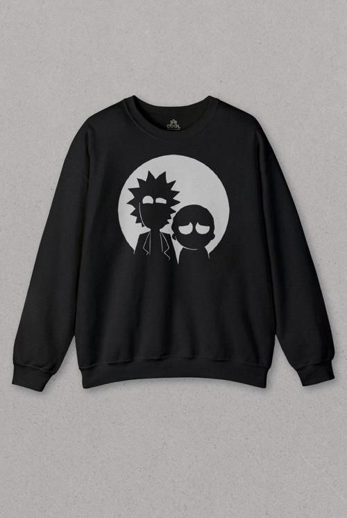 Unisex Sweatshirt Einstein Rick Baskılı Siyah Sweat