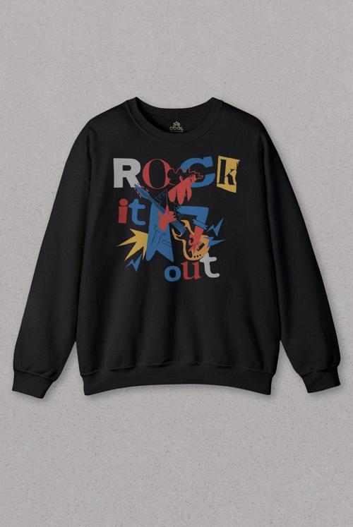 Unisex Sweatshirt Rockstar Rock It Out Guitar Gitarist Baskılı Sweat