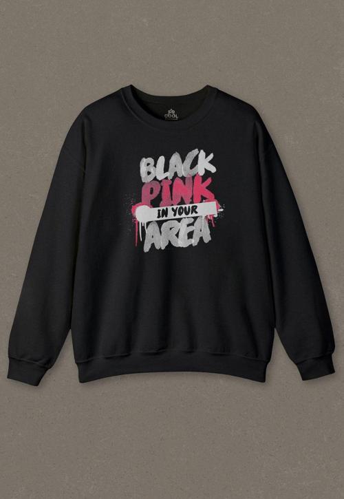 Siyah Unisex Sweatshirt Black Pink BlackPink Kaset Müzik Güney Kore Baskılı Sweat