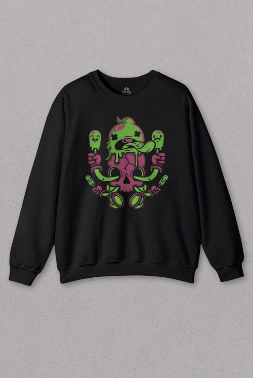 Unisex Sweatshirt Icecream Skull Dondurma Kurukafa Street Wear Baskılı Sweat