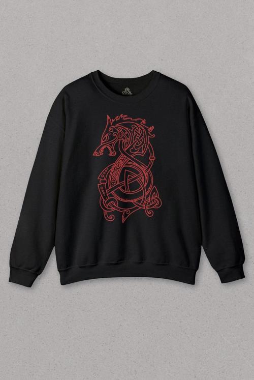 Unisex Sweatshirt Viking Fenrir Wolf Vikings Kurt Kafa Street Urban Baskılı Sweat