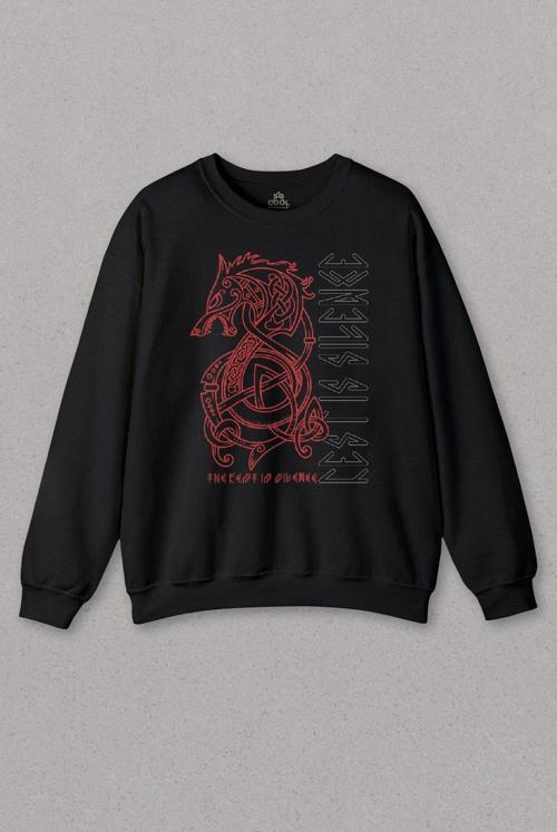 Unisex Sweatshirt Viking Fenrir Wolf Vikings Kurt Kafa Street Baskılı Sweat