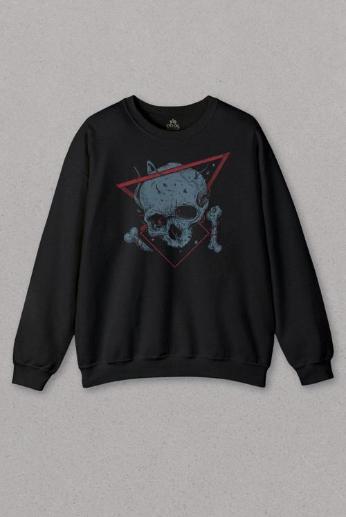 Unisex Sweatshirt Skull Kuru Kafa Urban Street Culture Minimal Baskılı Sweat