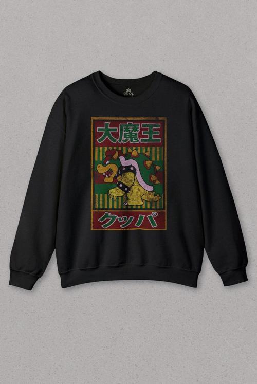 Unisex Sweatshirt Super Mario Bowser Japanese Poster Baskılı Sweat