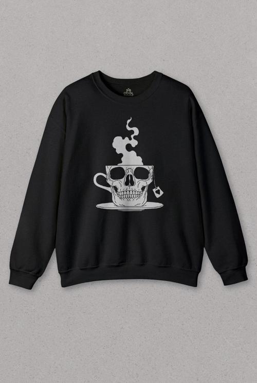 Unisex Sweatshirt Kurukafa Kahve Çay Streetwear Baskılı Sweat